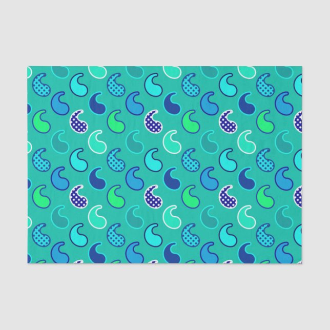 Modern Paisley pattern, Turquoise, Blue and Aqua Tissue Paper (Front)