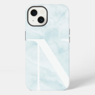 Modern Pale Aqua Marble Large Scale Monogram iPhone 13 Case