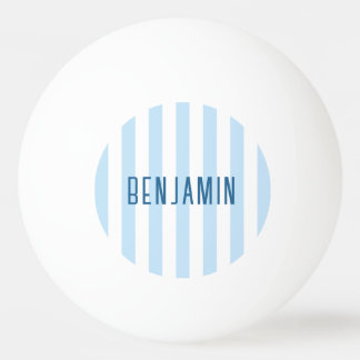 Modern Pale Blue and White Stripe Name Ping Pong Ball