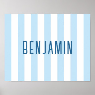 Modern Pale Blue and White Stripe Name Poster