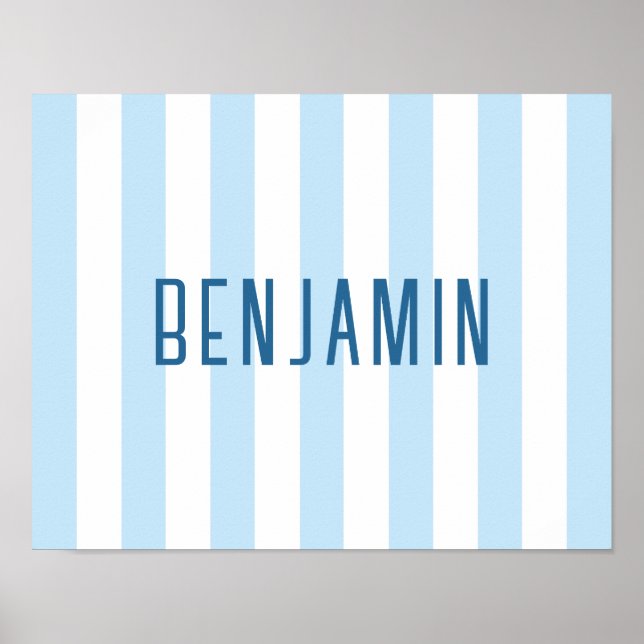 Modern Pale Blue and White Stripe Name Poster (Front)