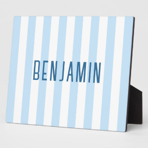 Modern Pale Blue and White Striped Name Plaque