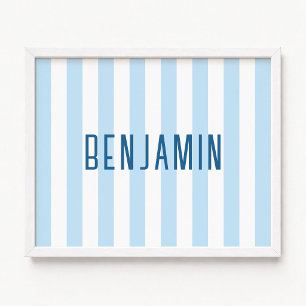 Modern Pale Blue and White Striped Name Poster