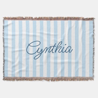 Modern Pale Blue Stripe Personalised Throw Blanket