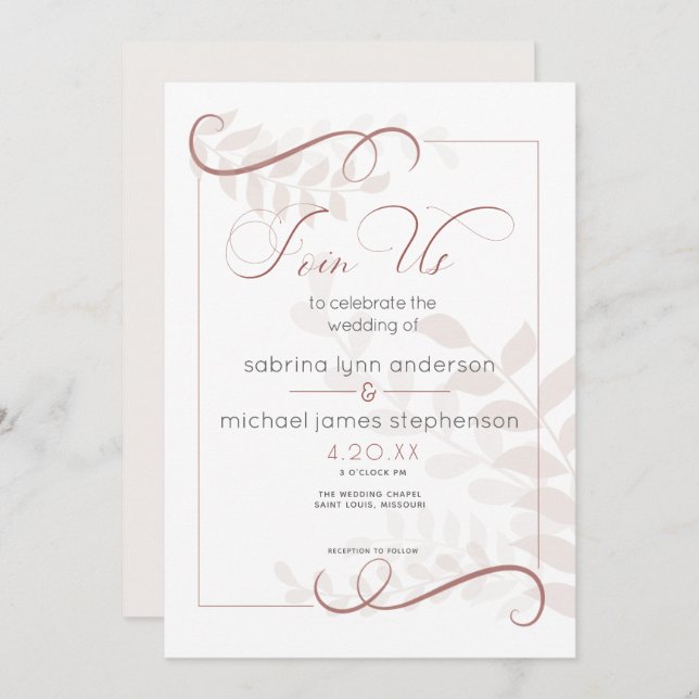 Modern Pale Foliage Chic Accents Cinnamon Spice Invitation (Front/Back)