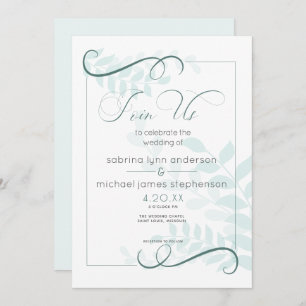 Modern Pale Foliage Chic Accents Jade Green Invitation