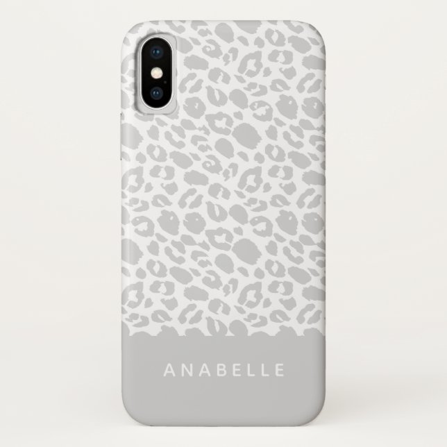 Modern pale grey and white animal leopard print Case-Mate iPhone case (Back)