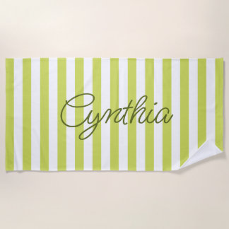 Modern Pale Lime Stripe Personalised Beach Towel