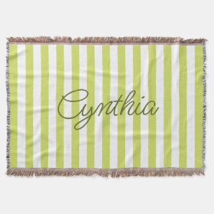 Modern Pale Lime Stripe Personalised Throw Blanket