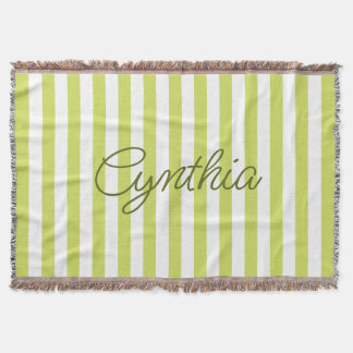 Modern Pale Lime Stripe Personalised Throw Blanket