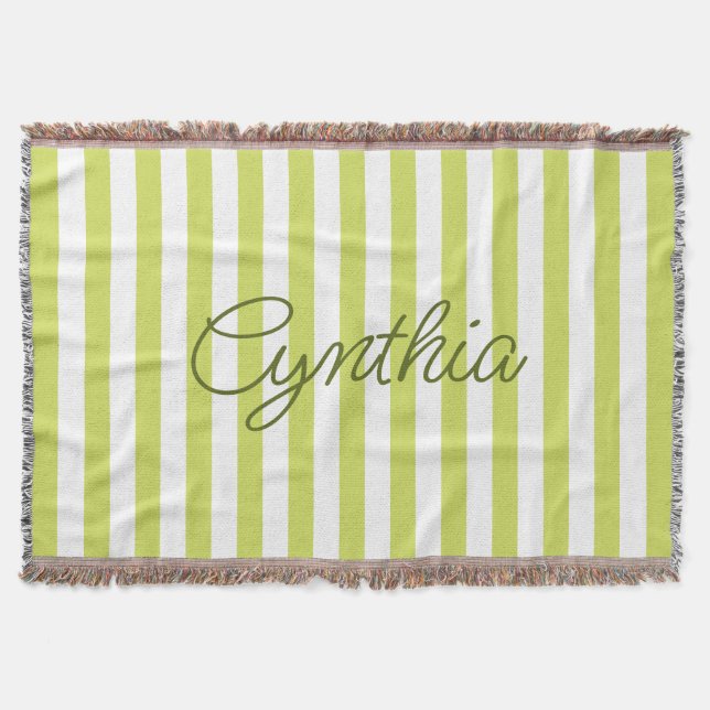 Modern Pale Lime Stripe Personalised Throw Blanket (Front)