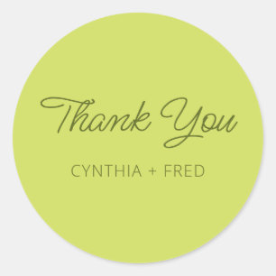 Modern Pale Lime with Olive Thank You Classic Round Sticker