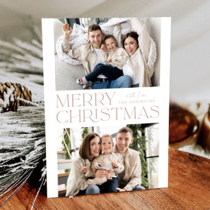 Modern Pale Mauve Merry Christmas 2 Photo Holiday Card