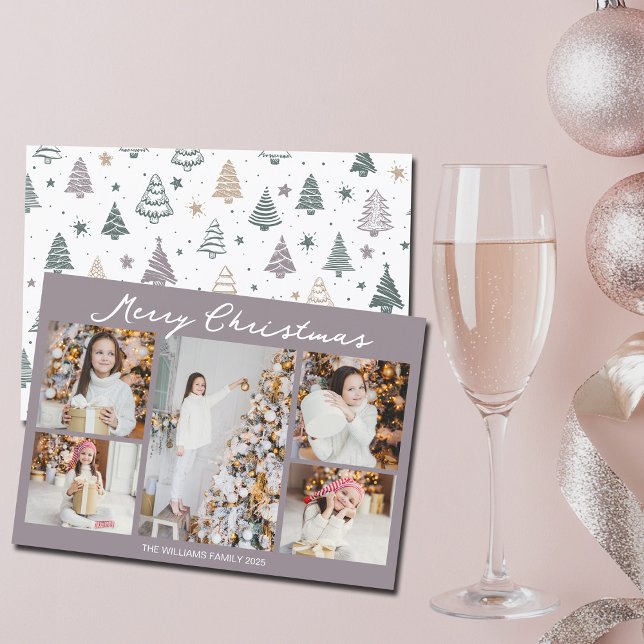 Modern Pale Mauve Merry Christmas Photo Collage Holiday Card (Creator Uploaded)