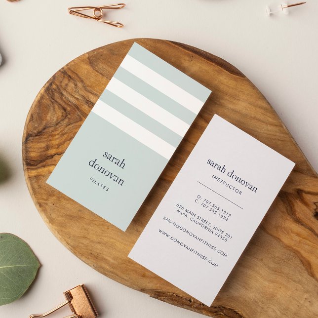 Modern Pale Mist Blue and White Stripe Business Card (Creator Uploaded)