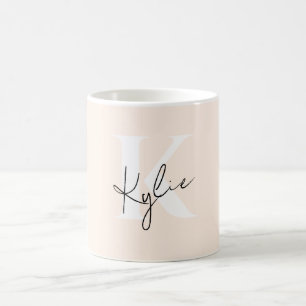 Modern Pale Peach Personalised Monogram Name - Coffee Mug