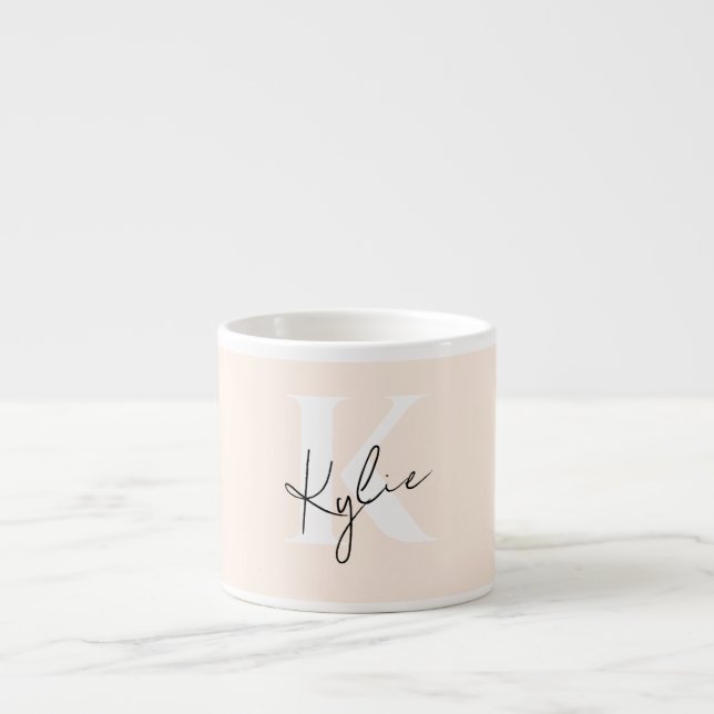 Modern Pale Peach Personalised Monogram Name -  Espresso Cup (Front)