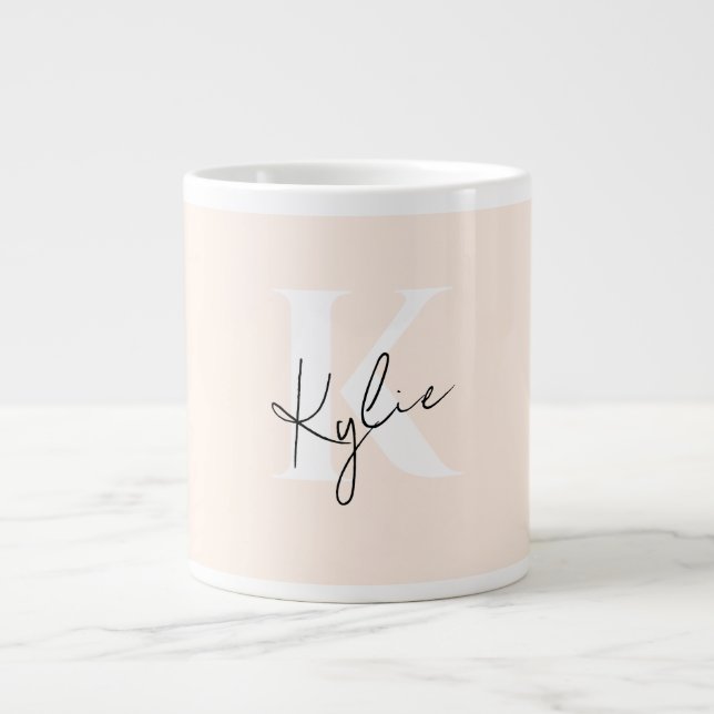 Modern Pale Peach Personalised Monogram Name -  Large Coffee Mug (Front)