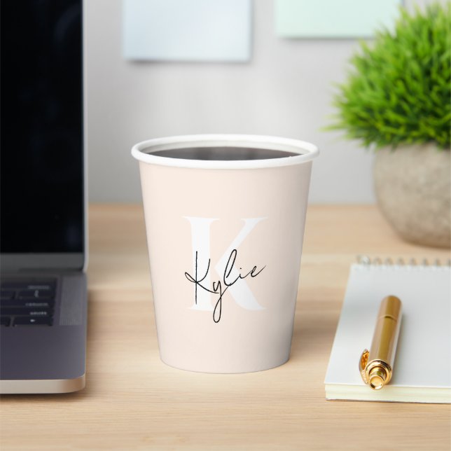Modern Pale Peach Personalised Monogram Name -  Paper Cups (Insitu)