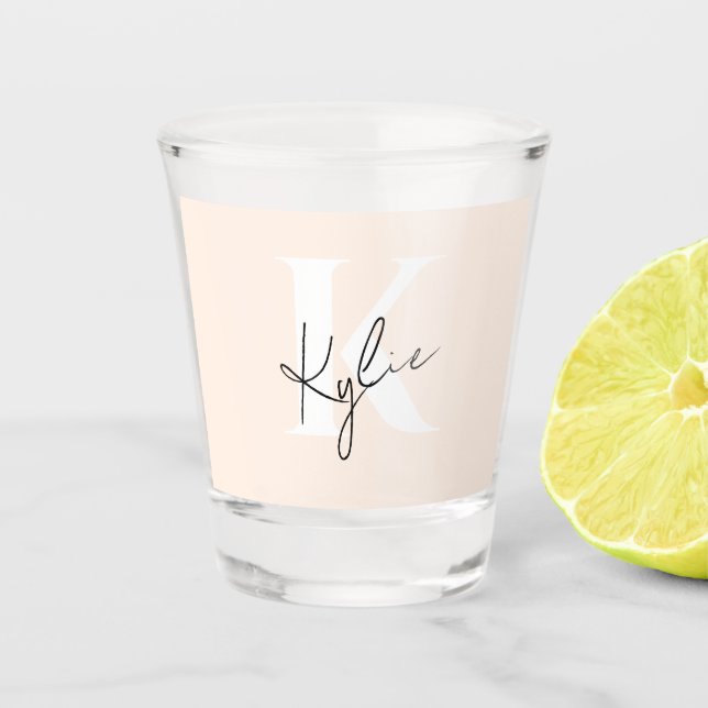 Modern Pale Peach Personalised Monogram Name -  Shot Glass (Front)