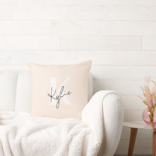 Modern Pale Peach Personalized Monogram Name - Cushion