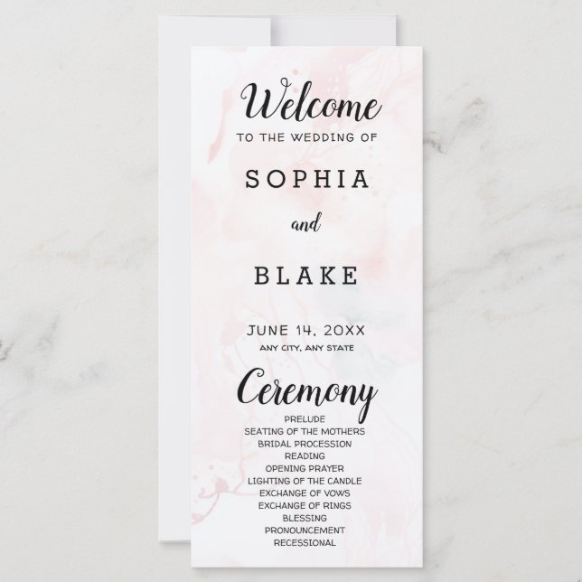 Modern Pale Pink and Blue Marble Wedding Program (Front)
