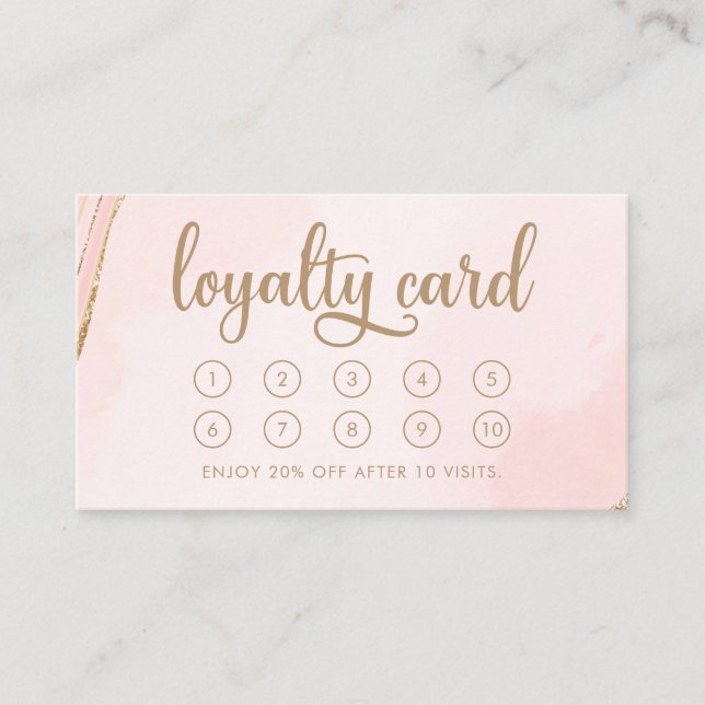 Modern Pale Pink and Tan Business Loyalty Card (Front)