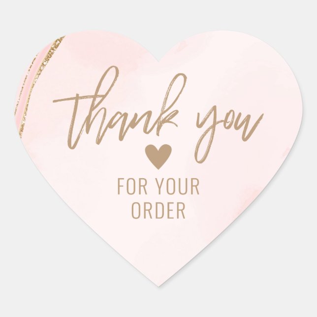 Modern Pale Pink and Tan Business Thank You Heart Sticker (Front)