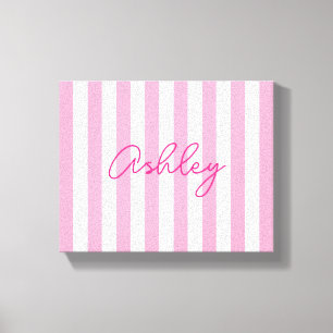 Modern Pale Pink and White Striped Name Canvas Print