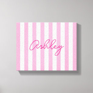 Modern Pale Pink and White Striped Name Canvas Print