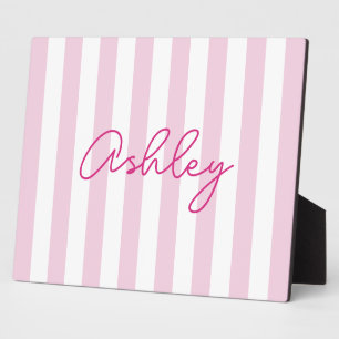 Modern Pale Pink and White Striped Name Plaque