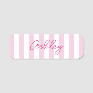 Modern Pale Pink and White Vertical Striped Name Tag