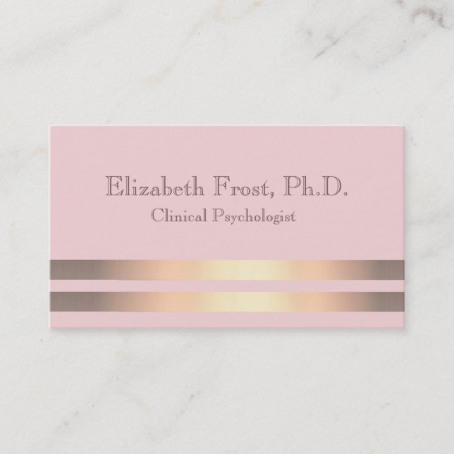 Modern Pale Pink Gold Striped Business Card (Front)