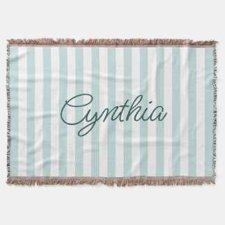 Modern Pale Teal Stripe Personalised Throw Blanket