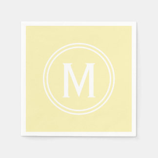 Modern Pale Yellow Custom Round Framed Monogram Napkin