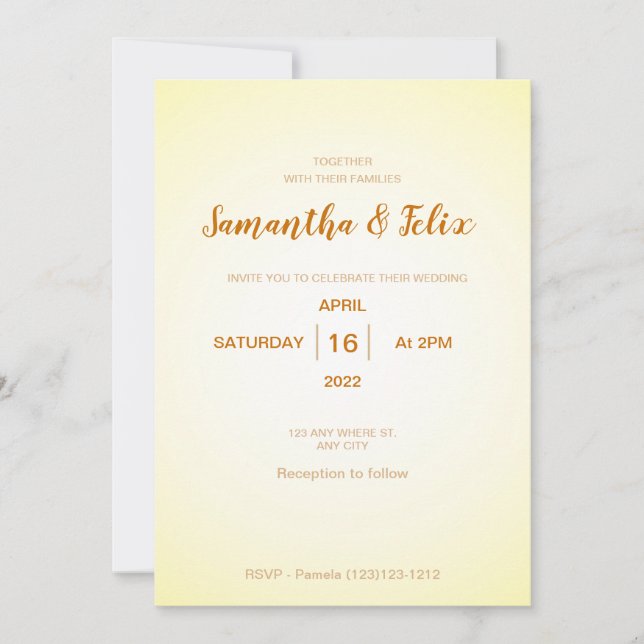 Modern Pale Yellow Wedding Invitation (Front)