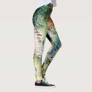 Modern palm leaves tropical abstract design leggings