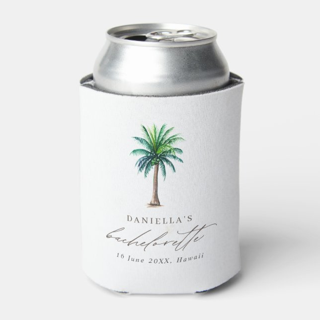 Modern Palm Tree Bachelorette Can Cooler (Can Front)