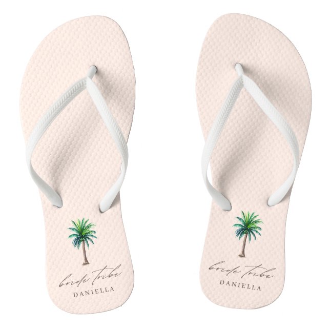 Modern Palm Tree Bride Tribe Blush Bachelorette  Jandals (Footbed)