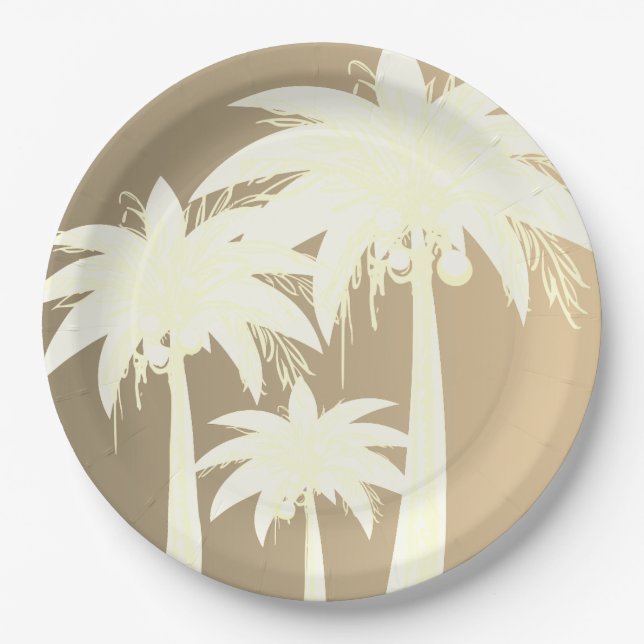 Modern Palm Tree Coastal Beige Sand Beach Summer  Paper Plate (Front)