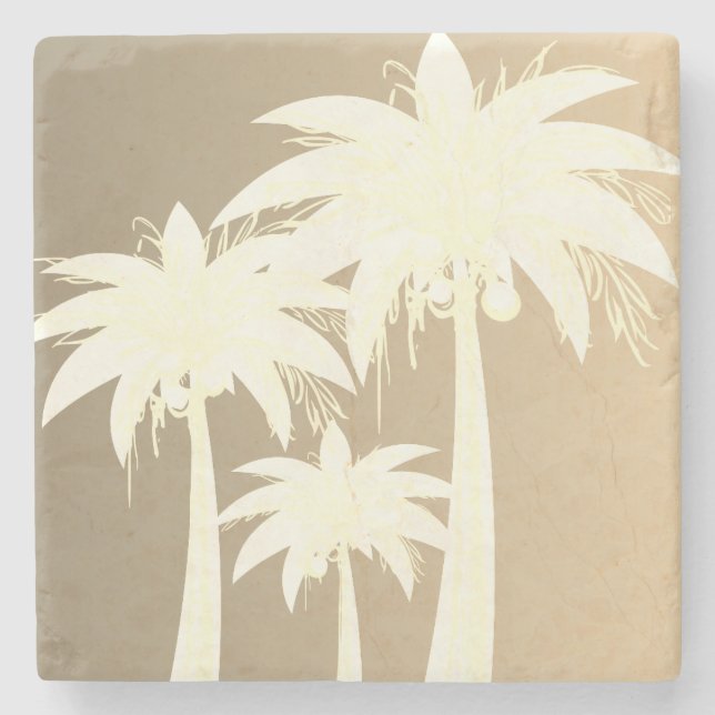 Modern Palm Tree Coastal Beige Sand Beach Summer  Stone Coaster (Front)