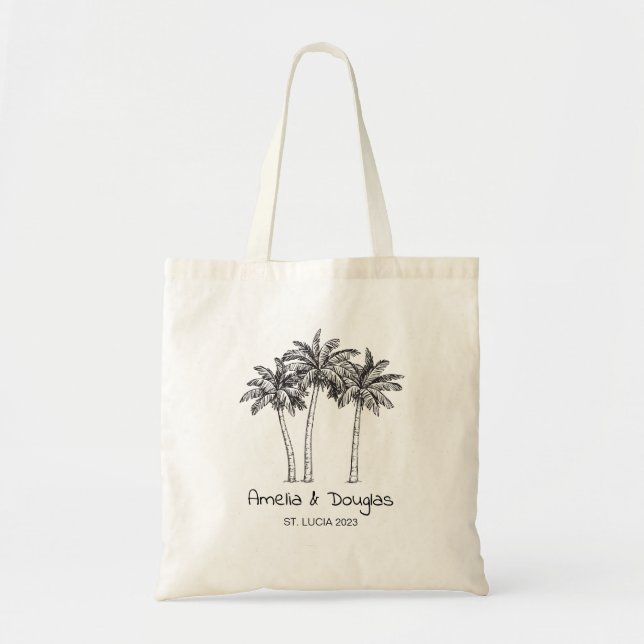 Modern Palm Tree Wedding Tropical Welcome Gifts Tote Bag (Front)