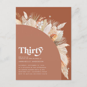 Modern pampas grass 30th birthday terracotta postcard