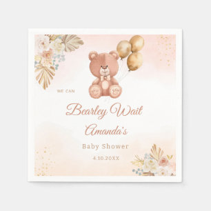Modern Pampas Grass Boho Teddy Bear Baby Shower Napkin