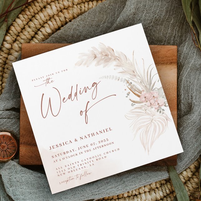 Modern Pampas Grass Floral Boho Magnetic Invitation (Creator Uploaded)