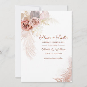 Modern Pampas Grass Floral Script Save The Date