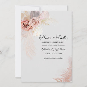 Modern Pampas Grass Floral Script Save The Date
