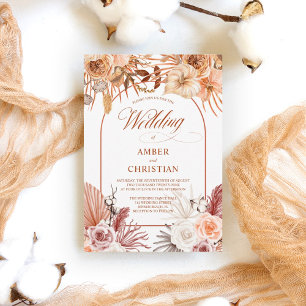 Modern Pampas Grass Floral Terracotta Wedding Invi Invitation