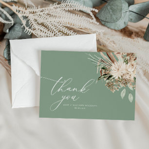 Modern pampas grass sage green wedding  thank you card