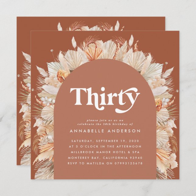 Modern pampas grass terracotta 30th birthday photo (Front/Back)